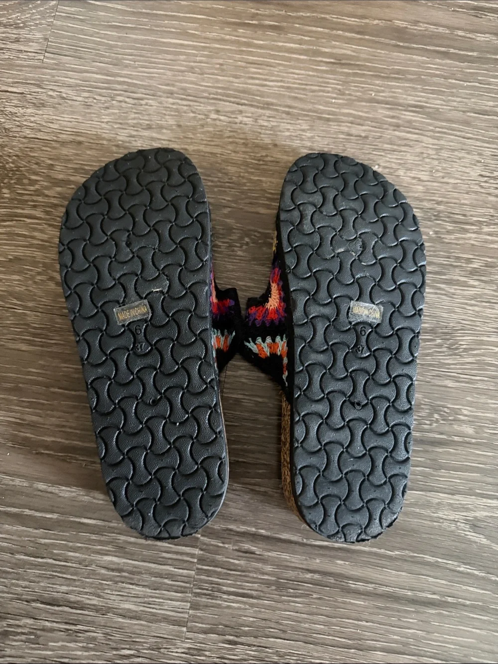 BAMBOO Black Floral Embroidered Double-Buckle Sandals